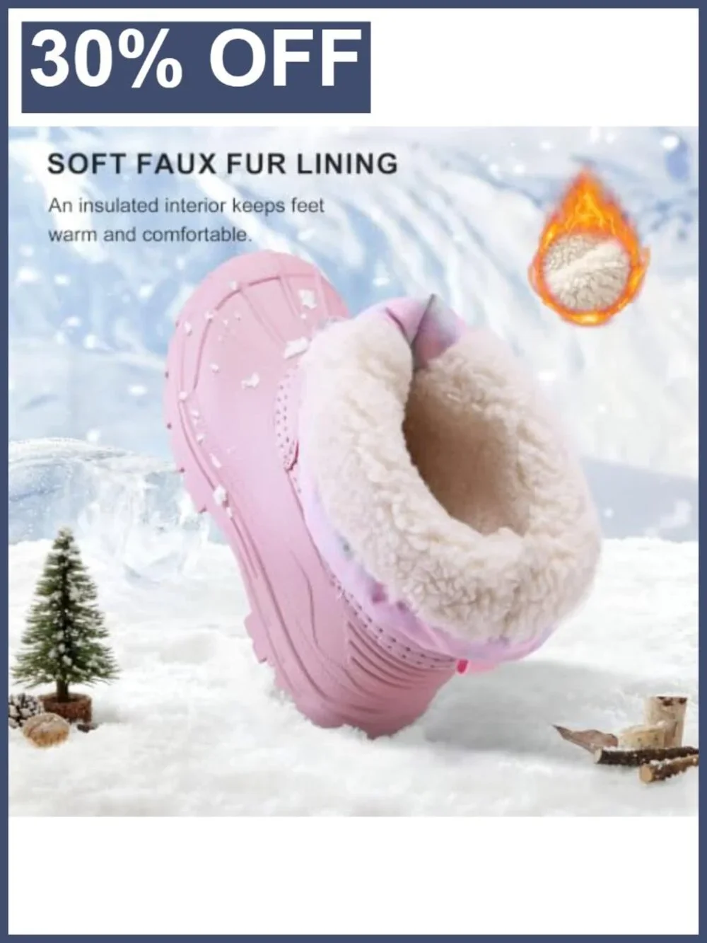 Girls Snow Boots with Zipper Kids Winter Outdoor Faux Fur Lined